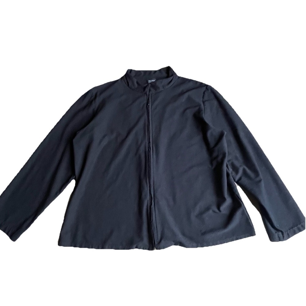 Eileen Fisher XL Black Washable Crepe Stretch Knit Full Zip Cardigan Jacket